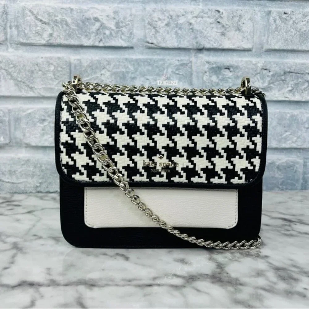 Kate Spade Woven Remi Flap Chain Crossbody Shoulder Bag In Houndstooth - Picture 2 of 12